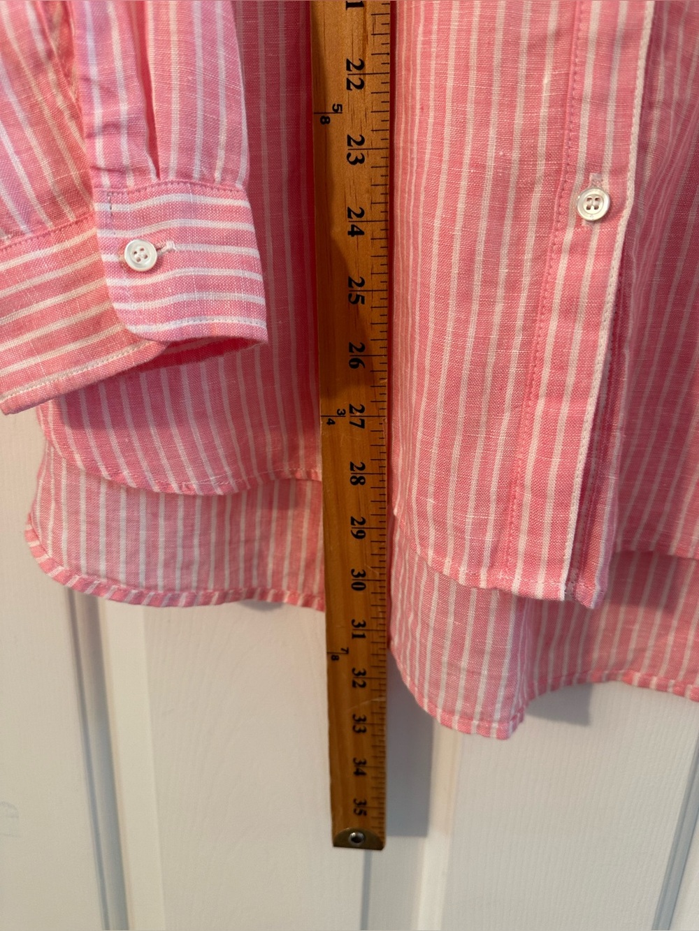 J. McLaughlin Lrg LINEN Minimalist Coastal Capsule Pink White Button Down Shirt - Picture 7 of 11